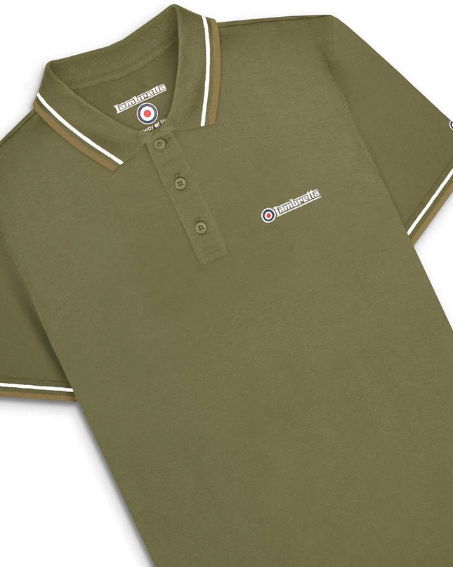 Lambretta Twin Tipped Polo in Khaki Silver/Cashew - 148