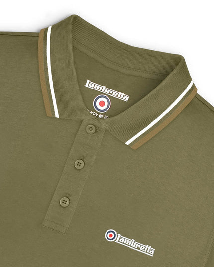Lambretta Twin Tipped Polo in Khaki Silver/Cashew - 148