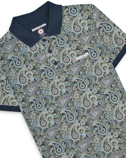 Lambretta Paisley Brand Polo in Navy/Ultimate Grey