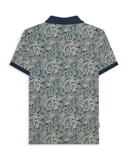 Lambretta Paisley Brand Polo in Navy/Ultimate Grey