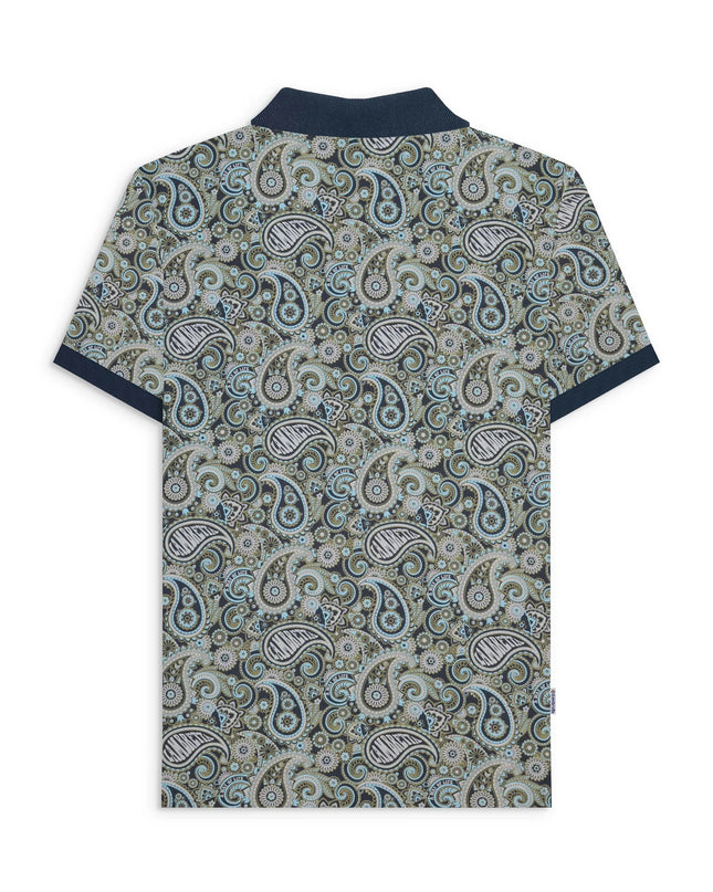 Lambretta Paisley Brand Polo in Navy/Ultimate Grey