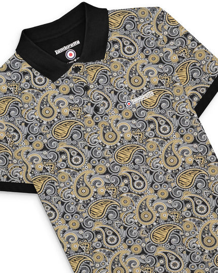 Lambretta Paisley Brand Polo in Black/Grey