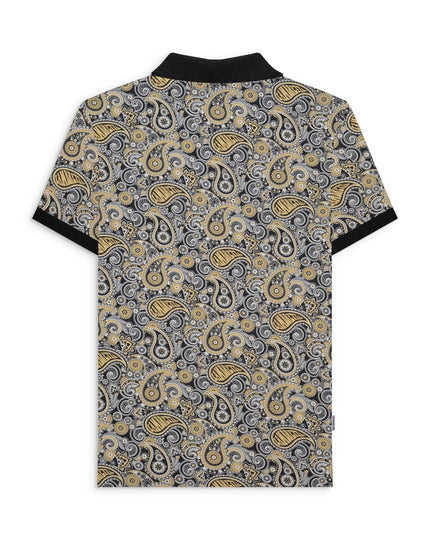 Lambretta Paisley Brand Polo in Black/Grey