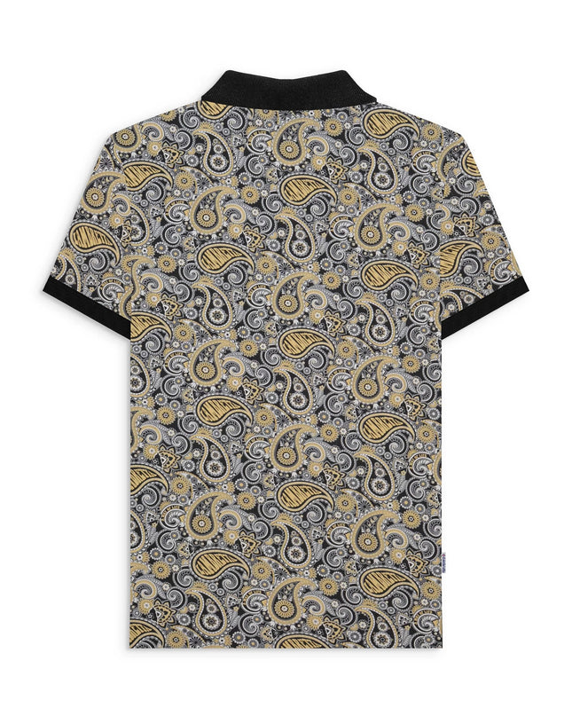 Lambretta Paisley Brand Polo in Black/Grey