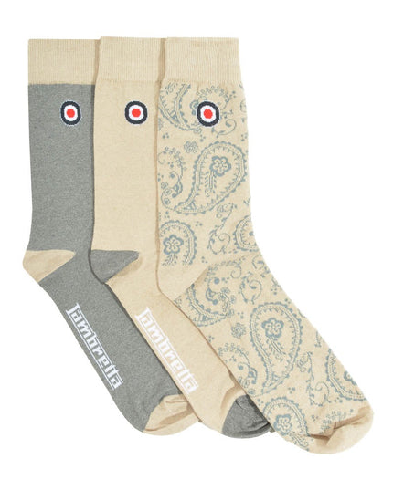 Lambretta 3 Pack Paisley Socks Iron/Stone