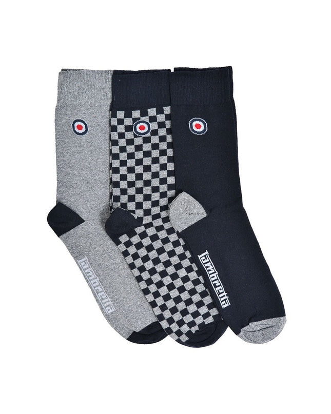 Lambretta 3 Pack Checker Socks Grey/Navy