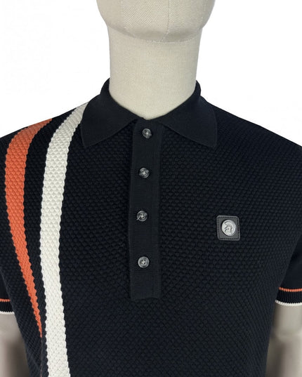 TROJAN Racing Stripe Fine Gauge Polo TR/9113 Black