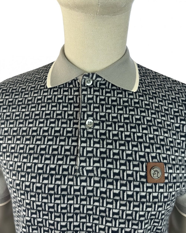 TROJAN Geometric Jacquard Panel Polo TR/9128 Grey