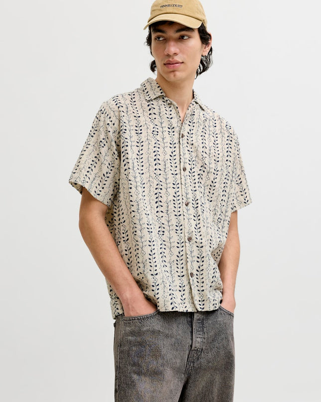 Jack & Jones Blulyon Print Dobby S/S Shirt Ecru