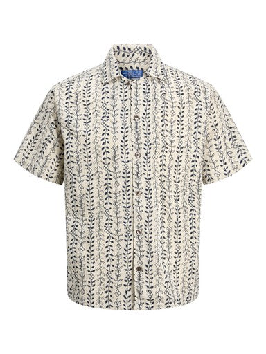Jack & Jones Blulyon Print S/S Shirt in Stone