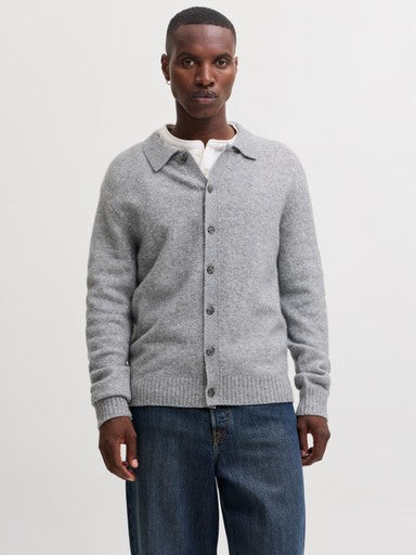 Jack & Jones Soho Ollie Knit Polo Cardigan in Grey