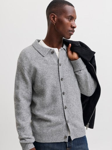 Jack & Jones Soho Ollie Knit Polo Cardigan in Grey