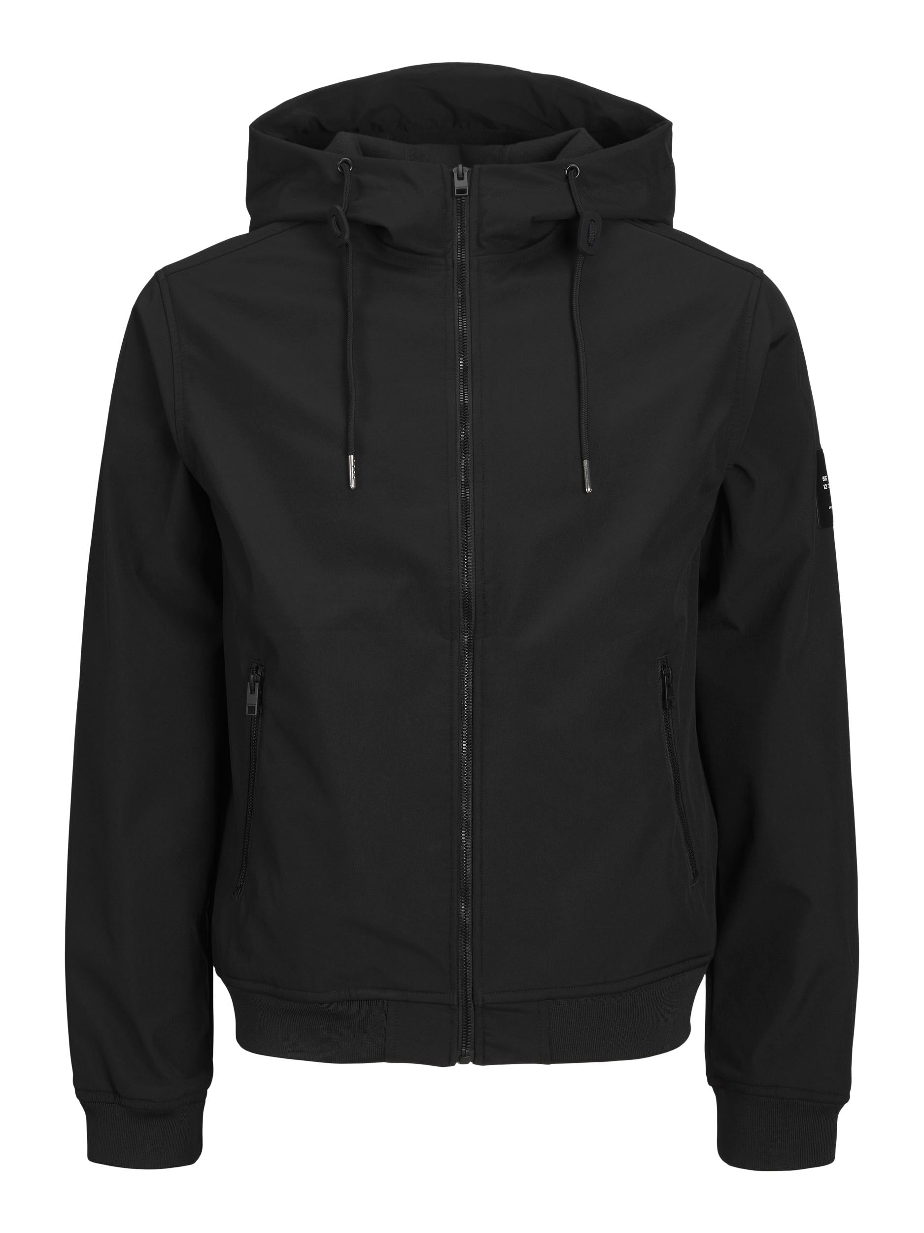 Jack & Jones Basic Soft Shell Hooded Jacket Black - Raw Menswear