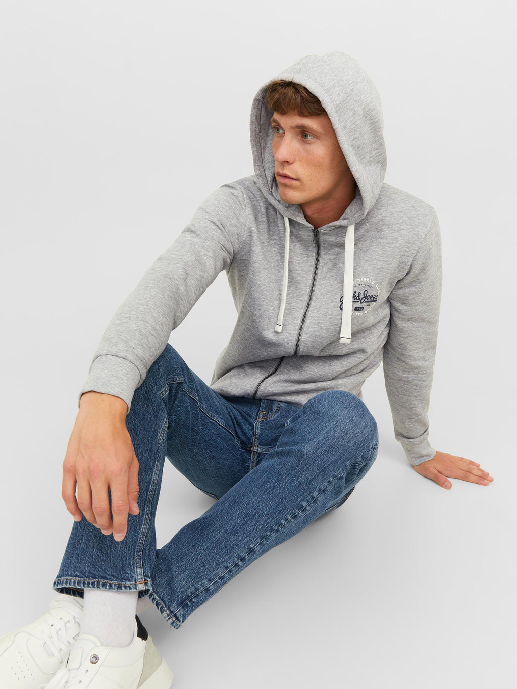 Jack & Jones Milk Zip Though Hoodie Light Grey Melange - Raw Menswear