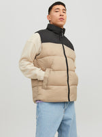 Load image into Gallery viewer, Jack &amp; Jones Toby Colour Block Padded Body Warmer Stone / Black - Raw Menswear
