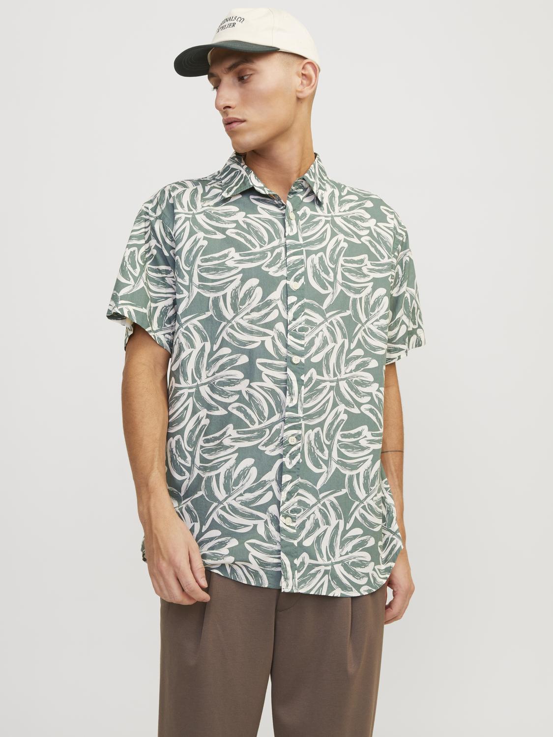 Jack & Jones Lafayette Hawaiian AOP Floral Shirt Green - Raw Menswear