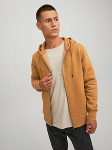 Jack & Jones Star Basic Zip Through Hoodie Tan - Raw Menswear