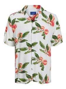 Jack & Jones Flores Resort Peaches Print Shirt White - Raw Menswear