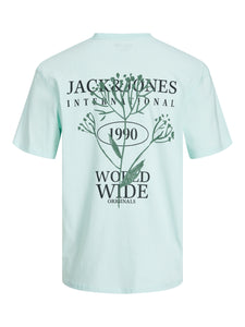 Jack & jones Lafayette Back Print Flower Tee, Light Turquoise - Raw Menswear