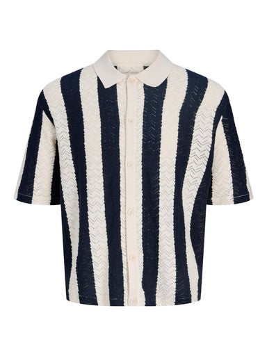 Jack & Jones Tyler Knit SS Striped Polo in Navy/Ecru