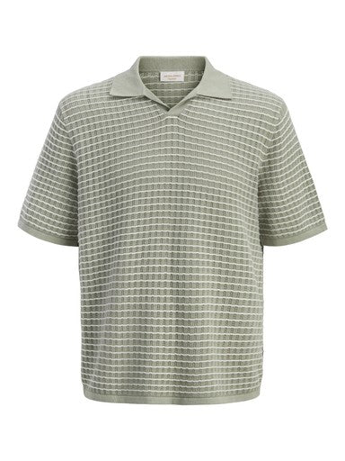 Jack & Jones Knit Split Neck Polo in Sage Green