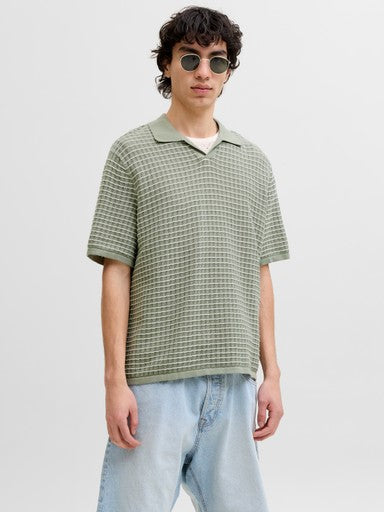 Jack & Jones Knit Split Neck Polo in Sage Green