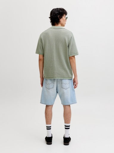 Jack & Jones Knit Split Neck Polo in Sage Green