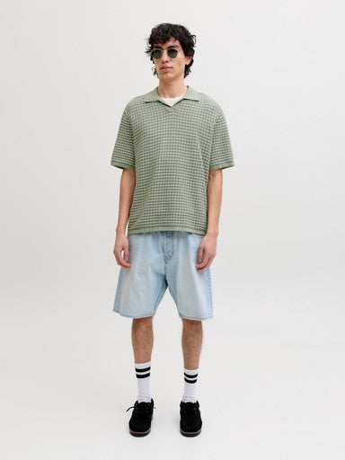 Jack & Jones Knit Split Neck Polo in Sage Green
