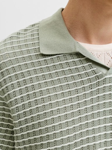 Jack & Jones Knit Split Neck Polo in Sage Green