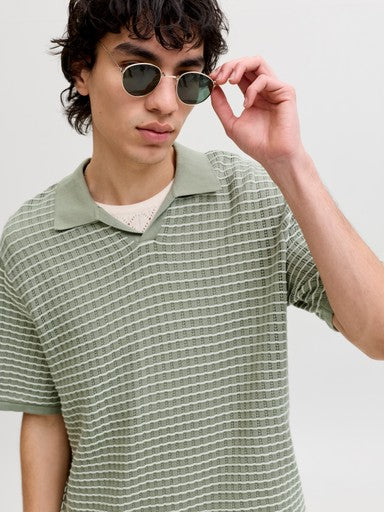 Jack & Jones Knit Split Neck Polo in Sage Green