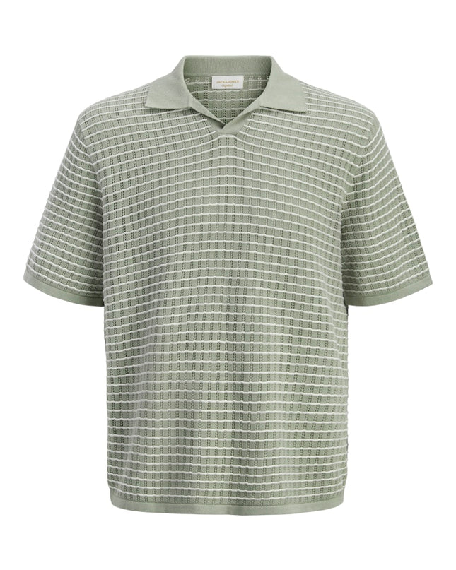 Jack & Jones Striped Knitwear V Neck Polo Seagrass Green