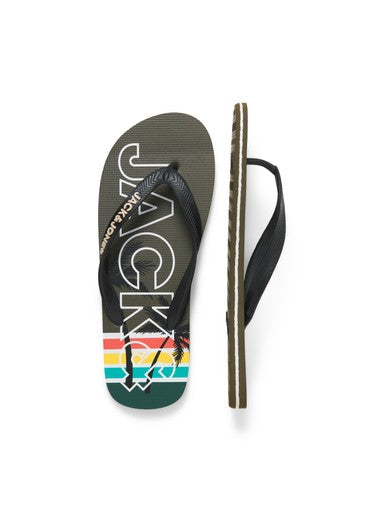 Jack & Jones Palm Print Flip Flop in Olive Night