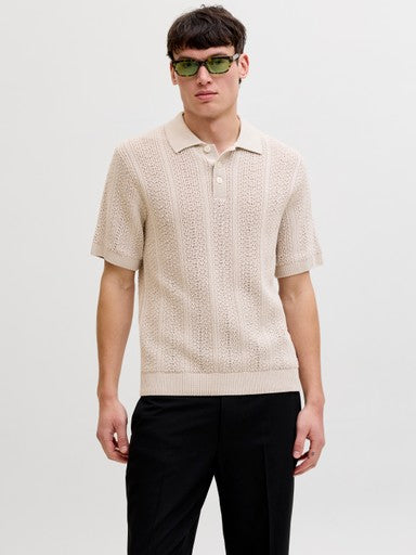 Jack & Jones Blawinston Knit Polo in Ecru