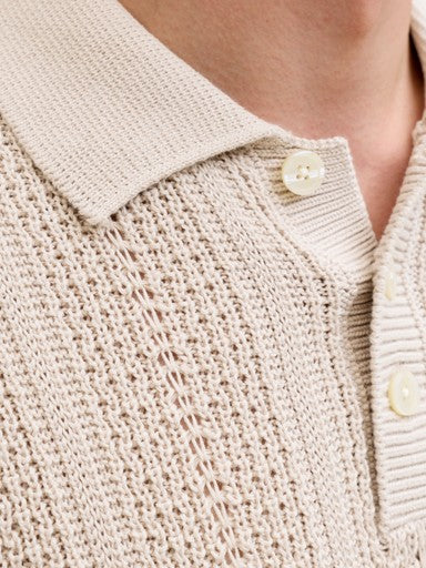 Jack & Jones Blawinston Knit Polo in Ecru