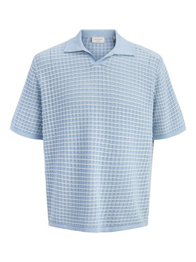 Jack & Jones Knit Split Neck Polo in Sky Blue