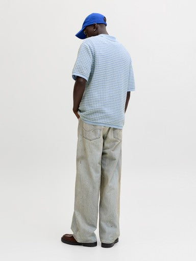 Jack & Jones Knit Split Neck Polo in Sky Blue