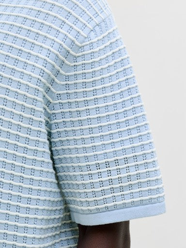 Jack & Jones Knit Split Neck Polo in Sky Blue