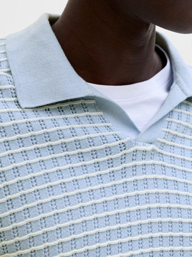 Jack & Jones Knit Split Neck Polo in Sky Blue