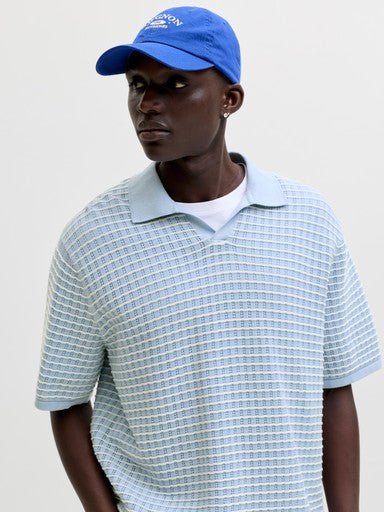 Jack & Jones Knit Split Neck Polo in Sky Blue