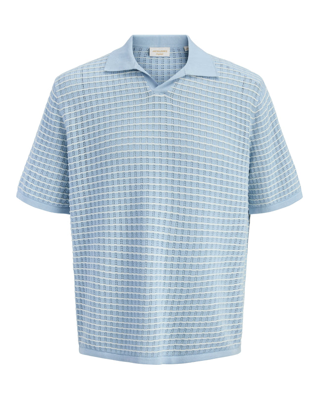 Jack & Jones Striped Knitwear V Neck Polo Light Blue