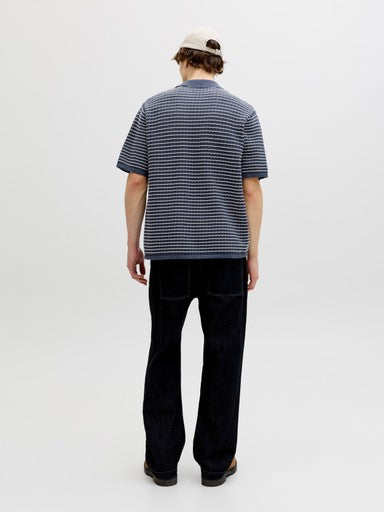 Jack & Jones Knit Split Neck Polo in Navy Blue