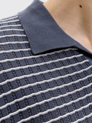 Jack & Jones Knit Split Neck Polo in Navy Blue