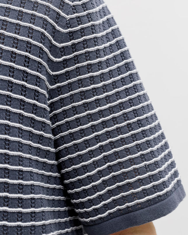 Jack & Jones Striped Knitwear V Neck Polo Navy