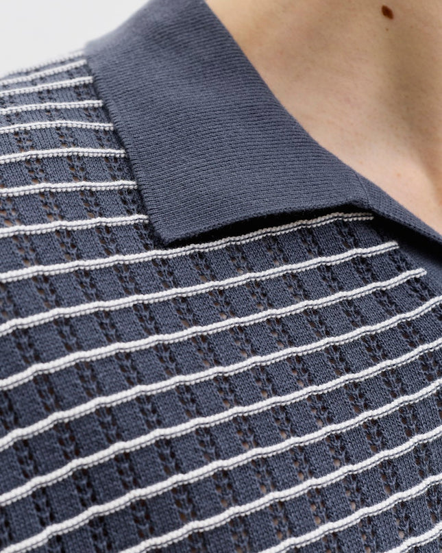 Jack & Jones Striped Knitwear V Neck Polo Navy