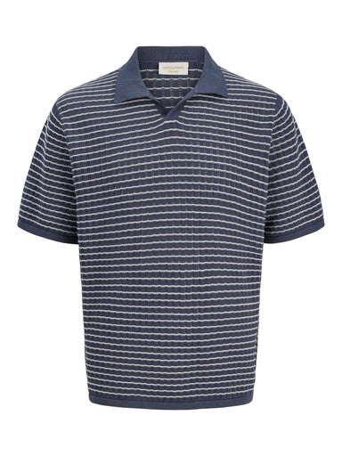 Jack & Jones Knit Split Neck Polo in Navy Blue