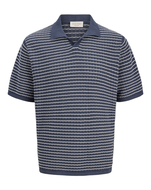 Jack & Jones Striped Knitwear V Neck Polo Navy