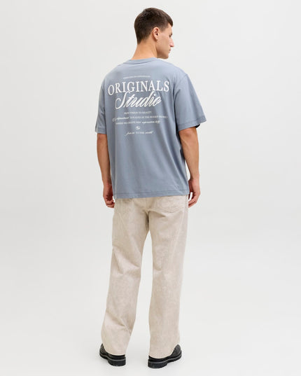 Jack & Jones Loose Fit Back Print Tee Tradewinds Grey - 380