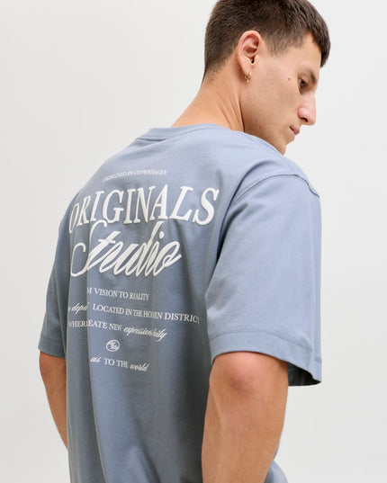 Jack & Jones Loose Fit Back Print Tee Tradewinds Grey - 380