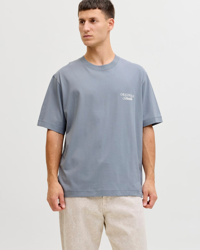 Jack & Jones Loose Fit Back Print Tee Tradewinds Grey - 380