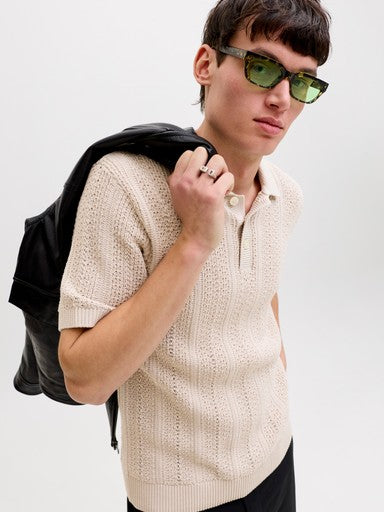 Jack & Jones Blawinston Knit Polo in Ecru